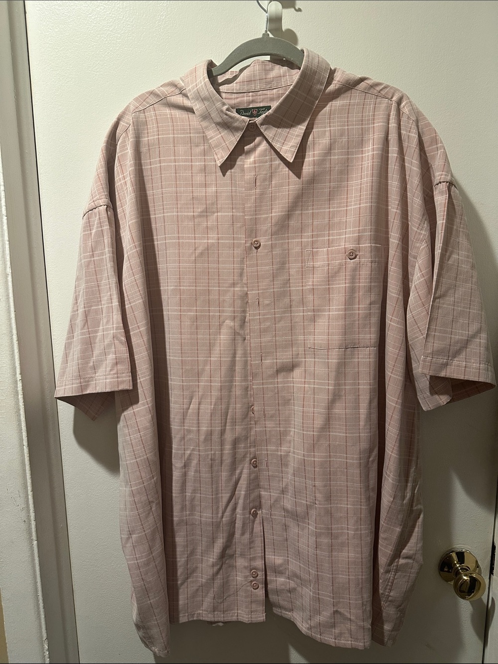 Men’s David Taylor Pink Plaid Short-Sleeve Button-Down Shirt 3xl